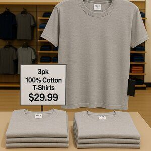3-Pack Gray Men's Short Sleeve Crew Neck Cotton T-Shirt size Med- XXL
